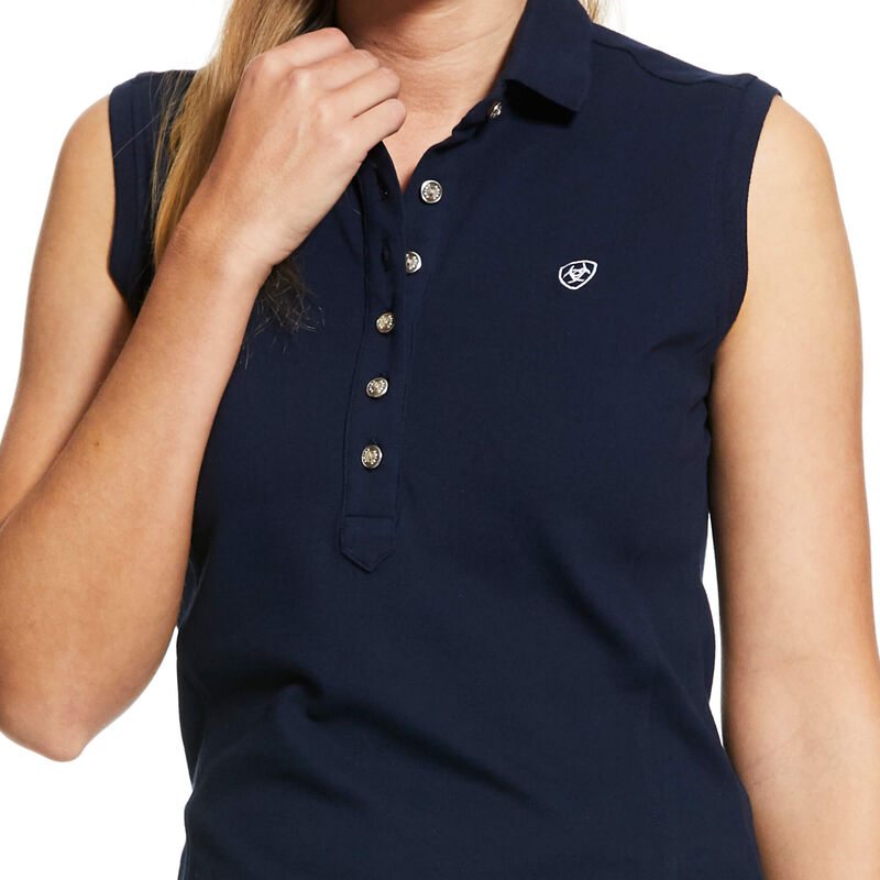 Ariat Womens Prix 2.0 Sleeveless Polo Shirt Navy Blue